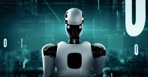MLP Futuristic robot artificial intelligence huminoid AI programming coding Stock Illustration