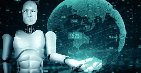 MLP Futuristic robot artificial intelligence huminoid AI data analytic Stock Illustration