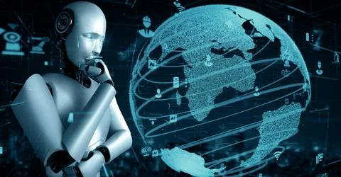 MLP Futuristic robot artificial intelligence huminoid AI for industrial factory Stockillustratie