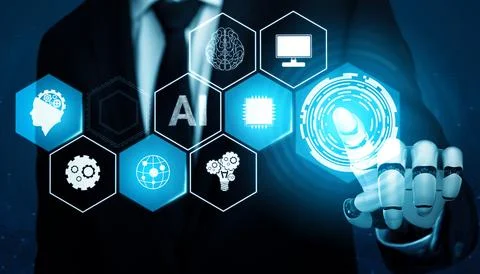 MLP Futuristic robot artificial intelligence concept. Illustrazione stock