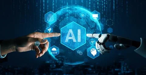 MLP Futuristic robot artificial intelligence concept. Illustrazione stock
