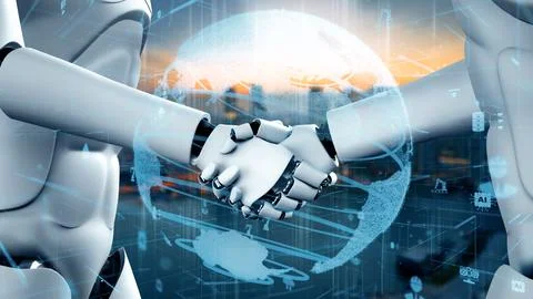 MLP Futuristic robot artificial intelligence huminoid AI for industrial factory Stock Illustration
