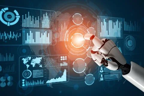 MLP Futuristic robot artificial intelligence concept. Illustrazione stock