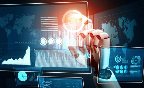 MLP Futuristic robot artificial intelligence concept. Illustrazione stock