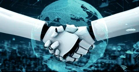 MLP Futuristic robot artificial intelligence huminoid AI for industrial factory Stock Illustration