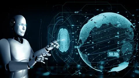 MLP Futuristic robot artificial intelligence huminoid AI data analytic Stock Illustration