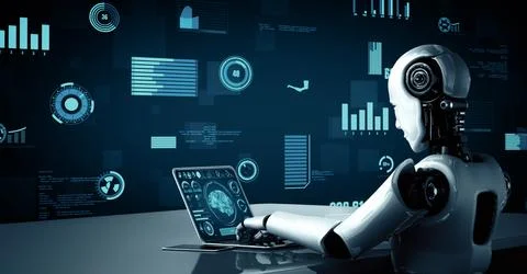 MLP Futuristic robot artificial intelligence huminoid AI for industrial factory イラスト素材