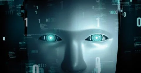 MLP Futuristic robot artificial intelligence huminoid AI programming coding Stock Illustration