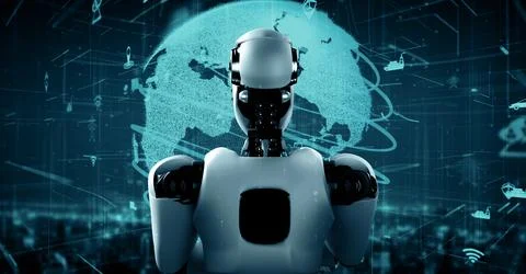 MLP Futuristic robot artificial intelligence huminoid AI transportation analytic Stock Illustration