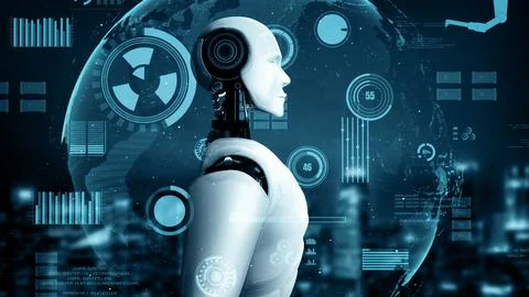 MLP Futuristic robot artificial intelligence huminoid AI for industrial factory Stockillustratie