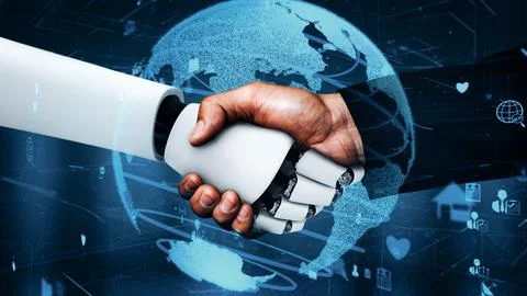 MLP Internet connection controlled by AI robot huminoid and machine learning Illustrazione stock