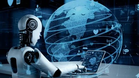 MLP Internet connection controlled by AI robot huminoid and machine learning イラスト素材