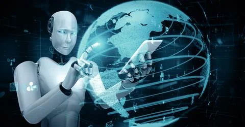 MLP Internet connection controlled by AI robot huminoid and machine learning 스톡 일러스트