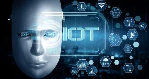 MLP Internet connection controlled by AI robot and machine learning process 스톡 일러스트