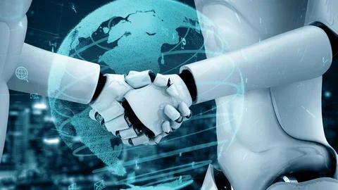 MLP Internet connection controlled by AI robot huminoid and machine learning Stock Illustration