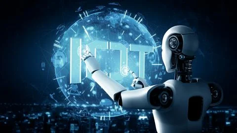 MLP Internet connection controlled by AI robot and machine learning process イラスト素材