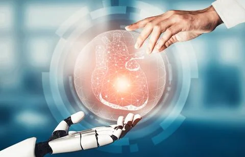 MLP Medical artificial intelligence droid robot working in future hospital Stock Illustration