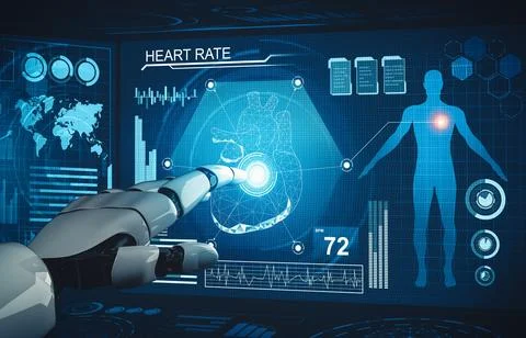 MLP Medical artificial intelligence droid robot working in future hospital Stock Illustration
