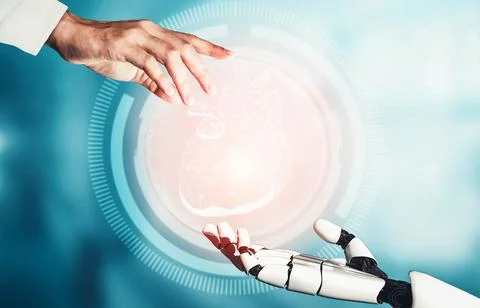 MLP Medical artificial intelligence droid robot working in future hospital Stock Illustration
