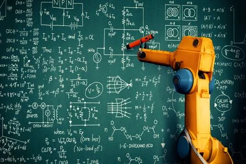 MLP Robot arm AI analyzing mathematics for mechanized industry problem solving Foto stock