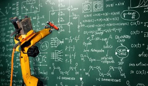MLP Robot arm AI analyzing mathematics for mechanized industry problem solving Foto stock
