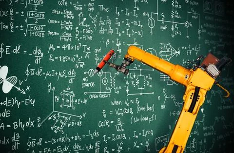 MLP Robot arm AI analyzing mathematics for mechanized industry problem solving Foto stock