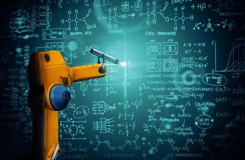 MLP Robot arm AI analyzing mathematics for mechanized industry problem solving Foto stock