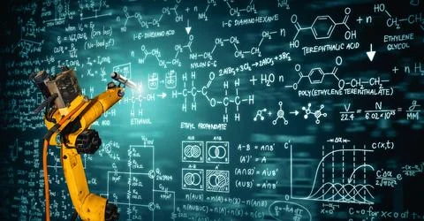 MLP Robot arm AI analyzing mathematics for mechanized industry problem solving 스톡 사진