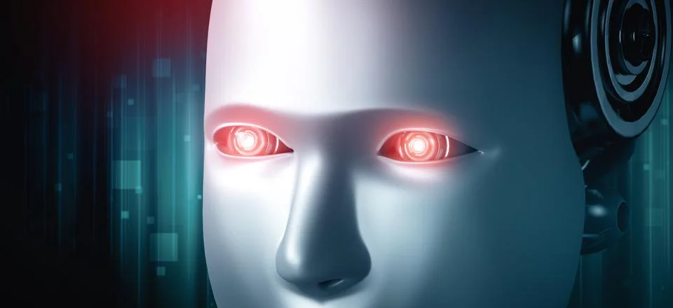 MLP Robot humanoid face and eyes close up view 3D rendering Illustrazione stock