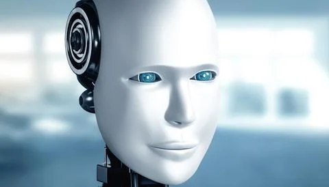 MLP Robot humanoid face and eyes close up view 3D rendering 스톡 일러스트