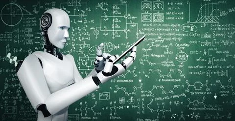 MLP Robot humanoid use mobile phone or tablet for engineering science studying Stock Illustration