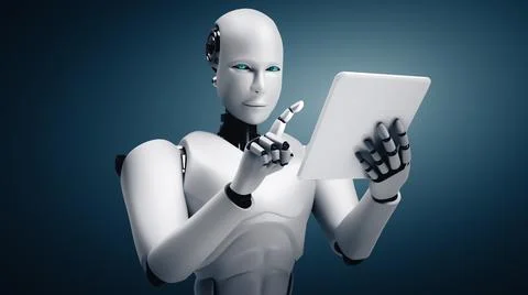 MLP Robot humanoid using tablet computer in future office Stockillustratie