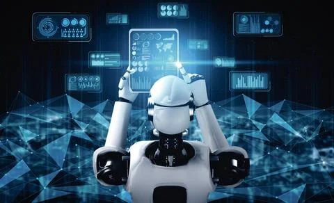 MLP Robot humanoid using tablet computer for global network connection Stockillustratie