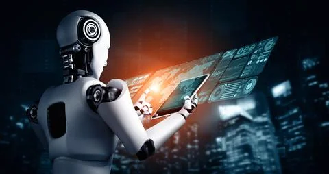 MLP Robot humanoid using tablet computer for big data analytic Stockillustratie