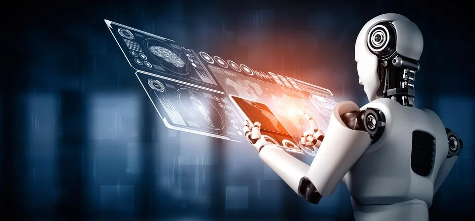 MLP Robot humanoid using tablet computer for big data analytic イラスト素材