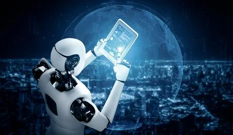 MLP Robot humanoid using tablet computer for global network connection Stockillustratie