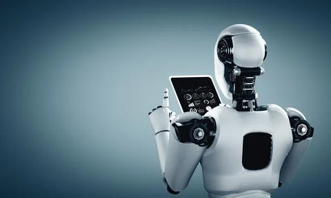 MLP Robot humanoid using tablet computer in future office イラスト素材