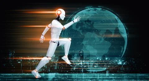 MLP Running robot humanoid showing fast movement and vital energy Stock Illustration