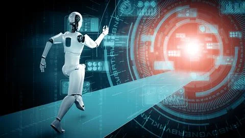 MLP Running robot humanoid showing fast movement and vital energy Stock Illustration