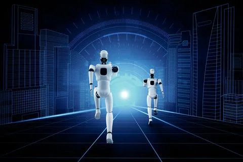 MLP Running robot humanoid showing fast movement and vital energy Stock Illustration