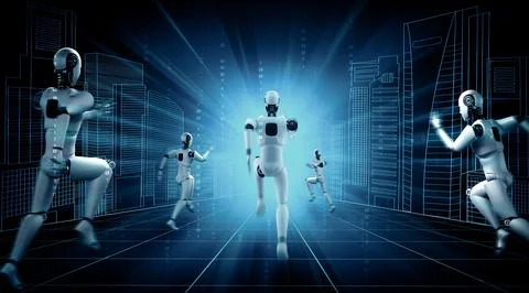 MLP Running robot humanoid showing fast movement and vital energy Stock Illustration