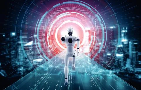 MLP Running robot humanoid showing fast movement and vital energy Stock Illustration