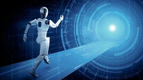 MLP Running robot humanoid showing fast movement and vital energy Stock Illustration