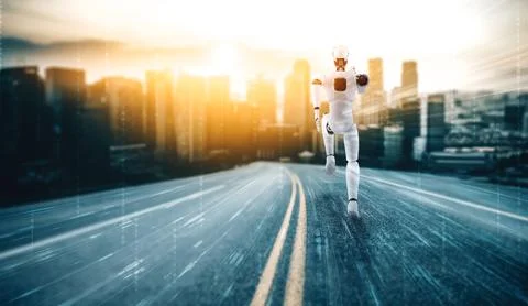 MLP Running robot humanoid showing fast movement and vital energy Stock Illustration