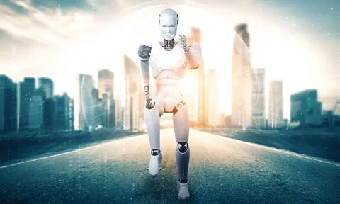 MLP Running robot humanoid showing fast movement and vital energy Stock Illustration