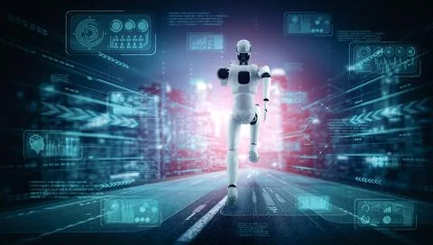 MLP Running robot humanoid showing fast movement and vital energy Stock Illustration