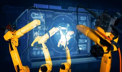MLP Smart industry robot arms for digital factory production technology Stock Photos