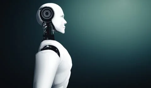 MLP Standing humanoid robot looking forward on clean background Stock Illustration