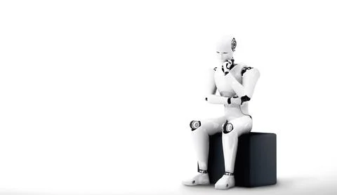 MLP Thinking AI humanoid robot analyzing information data 스톡 일러스트