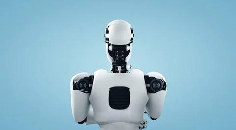 MLP Thinking AI humanoid robot analyzing information data 库存插图